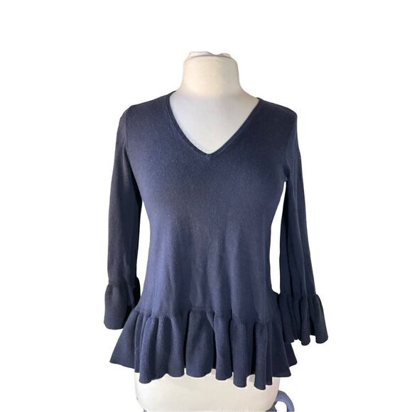 Lilly Pulitzer Adela Ruffle Hem Sweater, S. Navy. Lightweight, preppy - Picture 1 of 13